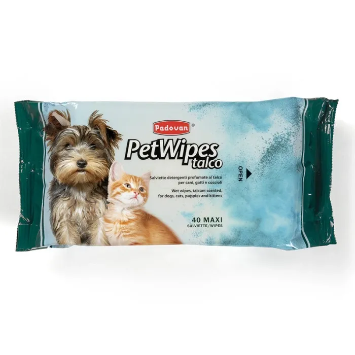 Очищаючі вологі серветки  Padovan Pet Wipes Talco для собак і котів з ароматом тальку 40 шт