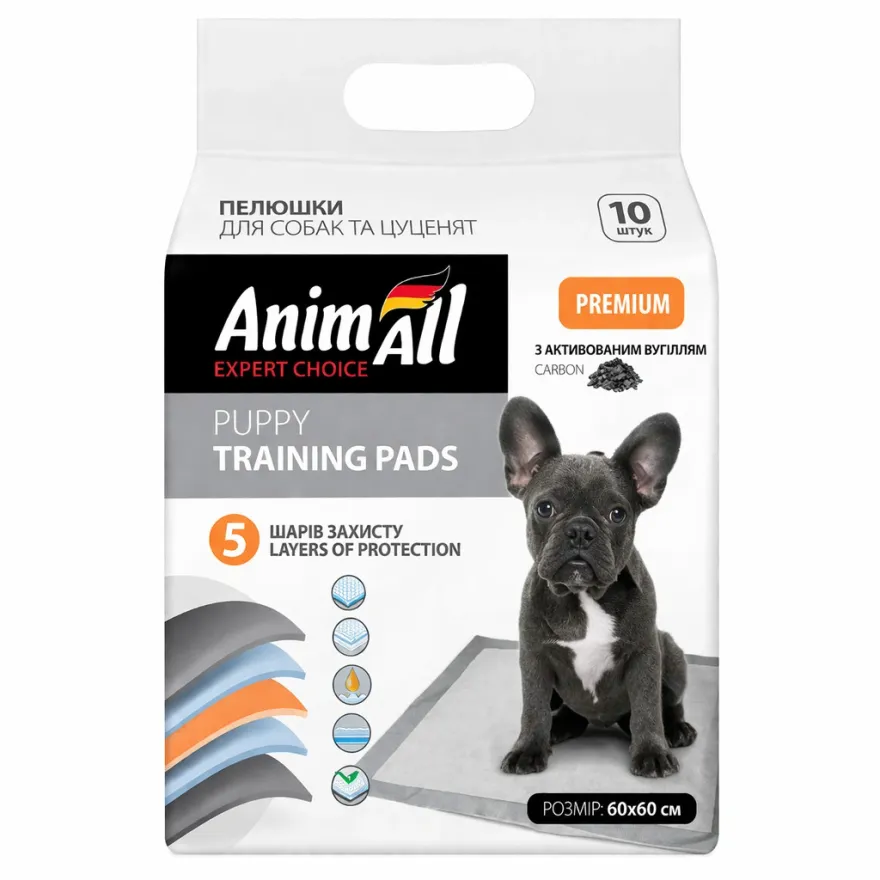 Пеленки AnimAll Puppy Training Pads с активированным углем для щенков и взрослых собак 60*60 см 10 шт
