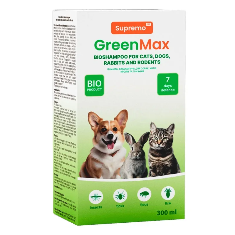 Шампунь GreenMax Bio Product від бліх і кліщів для тварин 300 мл
