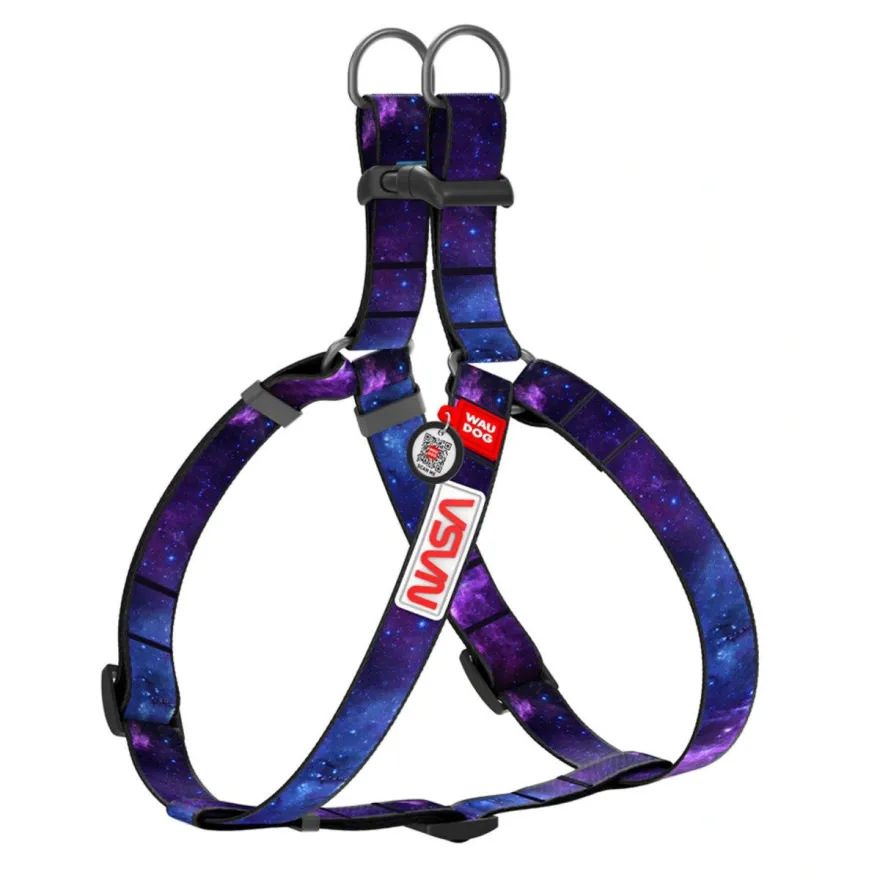 Шлейка для собак WAUDOG Nylon "NASA" нейлоновая, размер S, быстросъемная, с QR-паспортом, Ш 40–55 см / Г 45–60 см / 15 мм