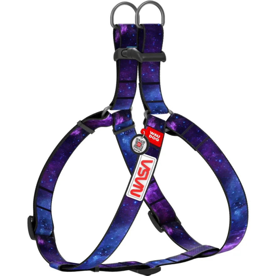 Шлейка для собак WAUDOG Nylon «NASA» нейлон S с QR-паспортом Ш 40-55 см / Г 40-55 см / 15 мм