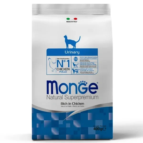 Сухий корм для дорослих котів Monge Cat Urinary Chicken для підтримки здоров'я сечовивідних шляхів, з куркою 400 г
