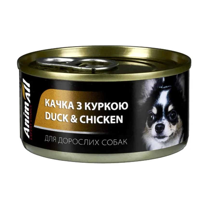 Влажный корм для взрослых собак AnimAll с уткой и курицей в желе 85 г