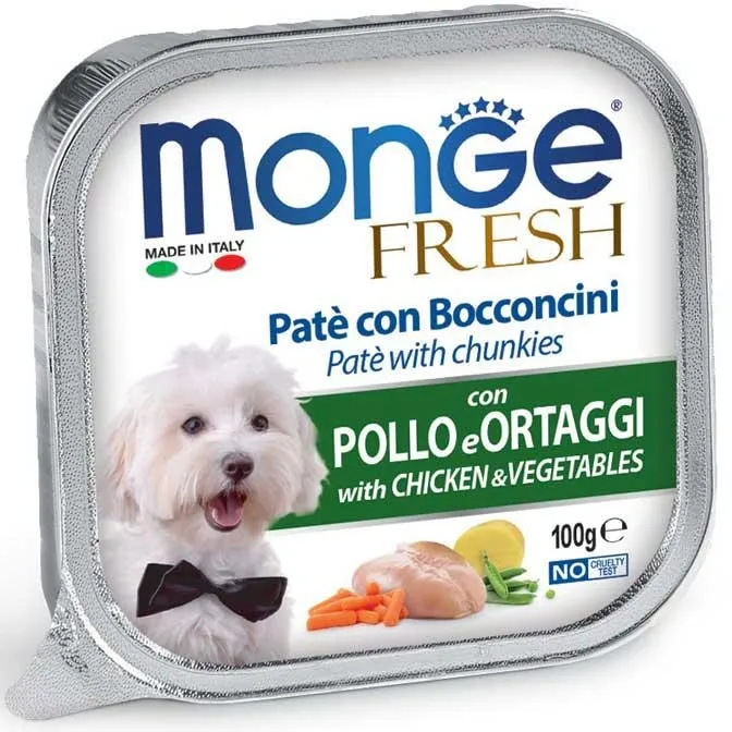 Влажный корм для взрослых собак Monge Fresh Dog Adult Chicken & Vegetables с курицей и овощами 100 г Влажный корм для взрослых собак Monge Fresh Dog Adult Chicken & Vegetables с курицей и овощами 100 г