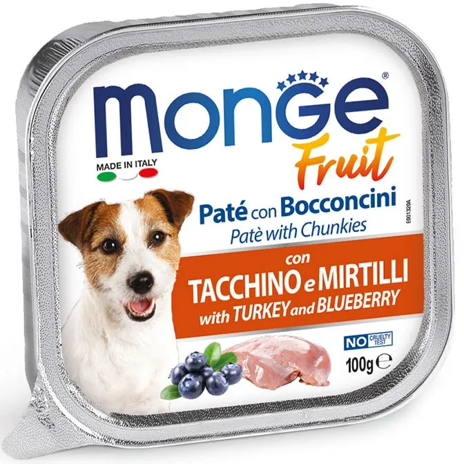 Влажный корм для взрослых собак Monge Fruit Dog Adult Turkey and Blueberry с индейкой и черникой 100 г