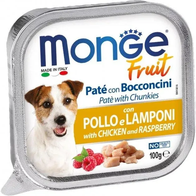 Влажный корм для взрослых собак Monge Fruit Dog Adult with Chicken and Raspberry с курицей и малиной 100 г