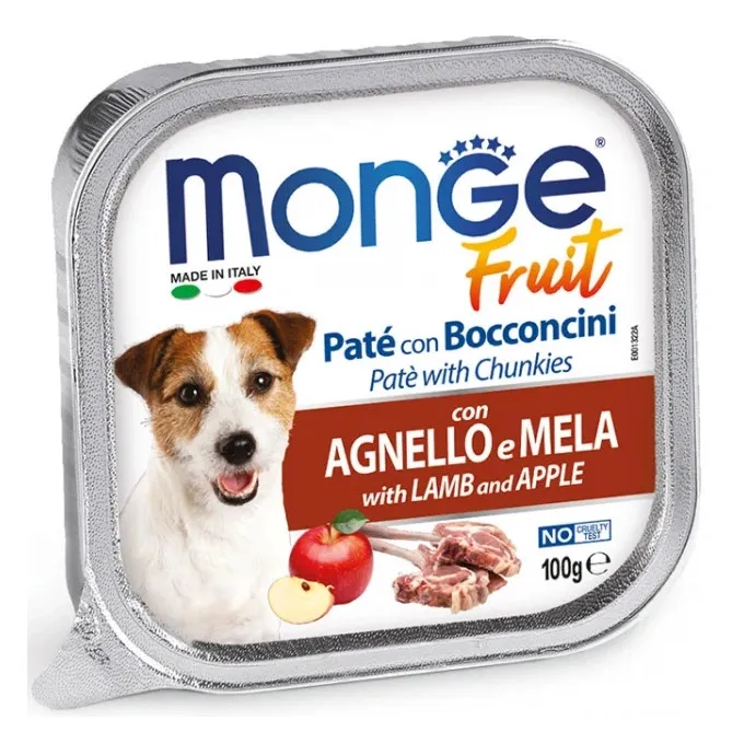 Влажный корм для взрослых собак Monge Fruit Dog Adult with Lamb and Apple с ягненком и яблоком 100 г Влажный корм для взрослых собак Monge Fruit Dog Adult with Lamb and Apple с ягненком и яблоком 100 г