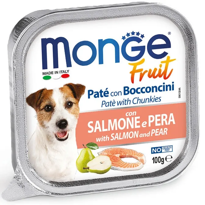Влажный корм для взрослых собак Monge Fruit Dog Adult with Salmon and Pear с лососем и грушей 100 г Влажный корм для взрослых собак Monge Fruit Dog Adult with Salmon and Pear с лососем и грушей 100 г