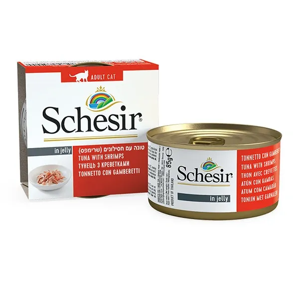 Влажный корм для кошек Schesir Tuna Shrimps тунец с креветками в желе 85 г