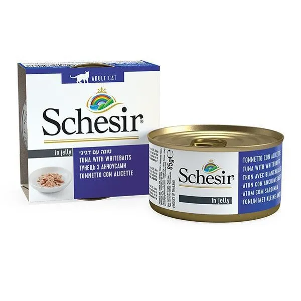 Влажный корм для кошек Schesir Tuna Whitebaits, тунец с анчоусами в желе, 85 г