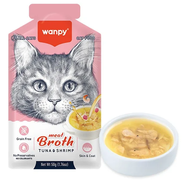 Влажный корм для кошек Wanpy Meat Broths Tuna&Shrimp Суп с тунцом и креветками 50 г