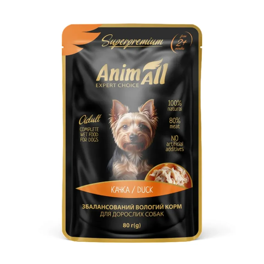 Влажный корм для собак AnimAll с уткой в соусе 80 г