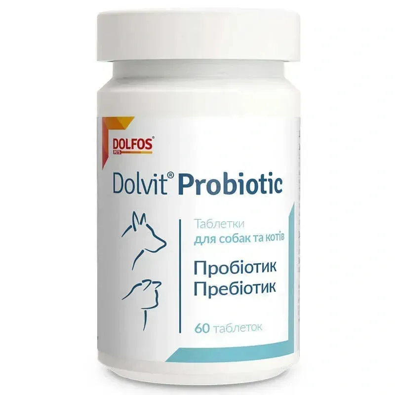 Пищевая добавка Dolfos Dolvit Probiotic Пробиотики и пребиотики для поддержки пищеварительной системы кошек и собак 60 табл. (60 г)